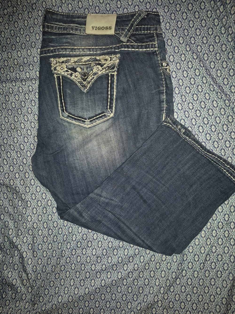 Vigoss Women's Medium Dark Blue Bootcut Jeans with Embroidered Pocket